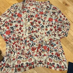 LOFT Red and Blue Floral Blouse size medium women’s